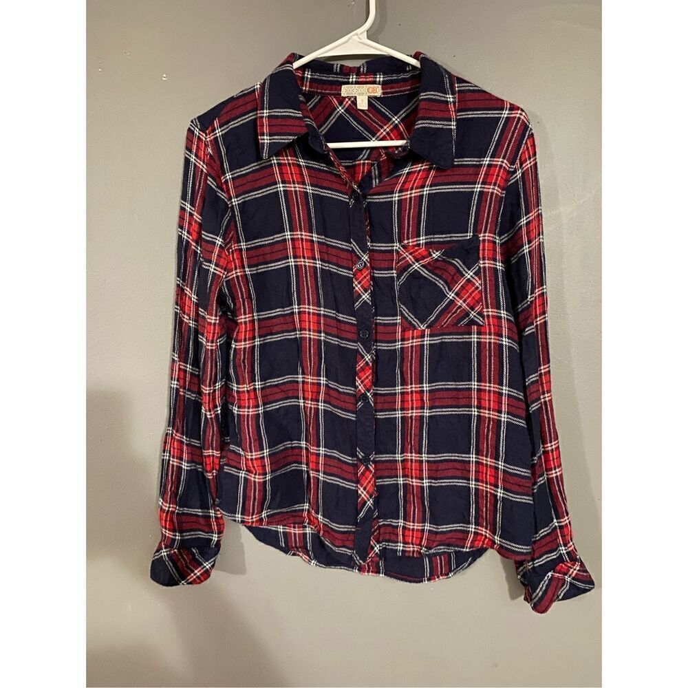Gianni Bini Red And Blue Plaid Button Up Top Size Small